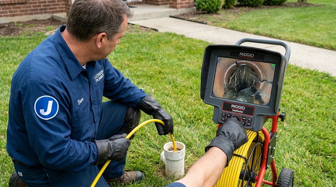 Sewer camera inspection being performed by Johns Plumbing LLC in Eliot